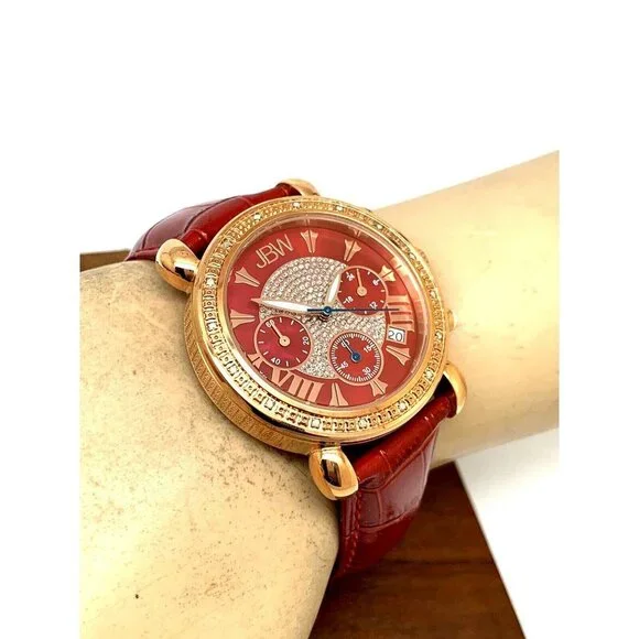 JBW Women's Watch JB6210LW Diamond Quartz Chronograph Rose Gold Red Leat… - Picture 6 of 15